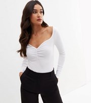 New Look White Ribbed Sweetheart Neck Long Sleeve Top